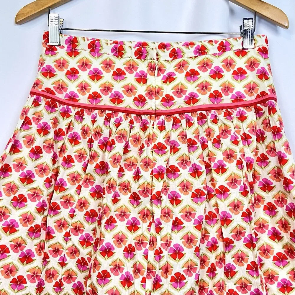 J.Crew Floral A-Line Skirt Women’s Size 4 Pink Orange Cotton Midi Retro
